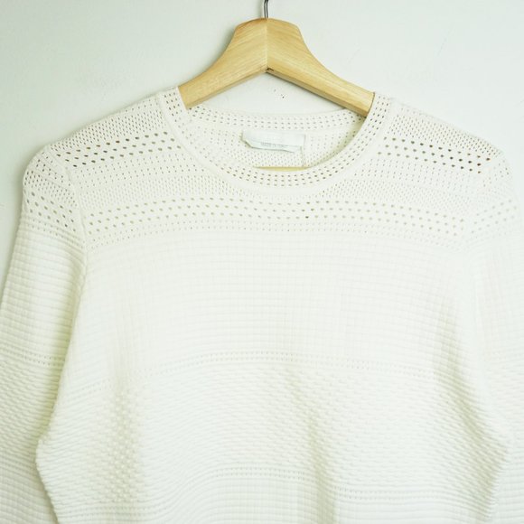 NWT BOSS Hugo Boss Funda Mixed Stitch Long Sleeve Sweater Open White XL - Picture 4 of 7